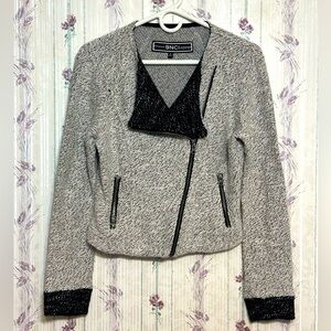 BNCI by Blanc Noir Knit Zip Moto Jacket  Heather Gray and Black  M